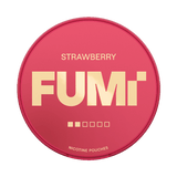 Red circular container with 'FUMi' branding and 'Strawberry' text on a white background