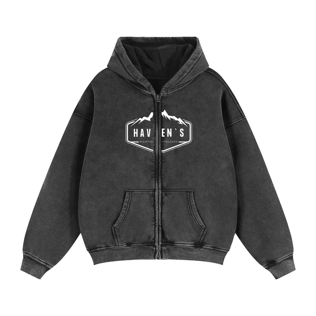 Haven's Stone Wash Hoodie  Zip Up Front